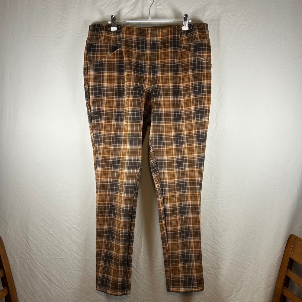 Cato Womens Brown‎ Plaid Pull On Stretch Trousers Size Large Checkered Pants